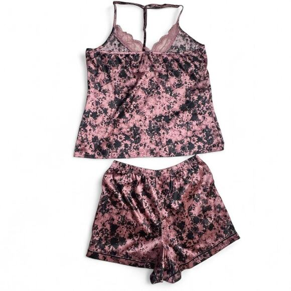 BCBGMaxAzria Pink & Black Floral Lace Satin Pajama Set - Size M - Picture 2 of 9